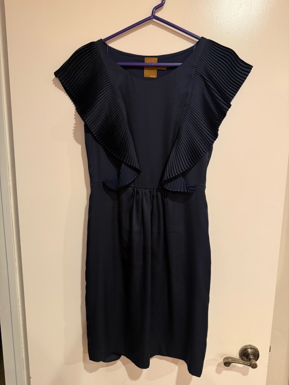 Diane Von Furstenberg Navy Pleated Flutter-Sleeve Midi Dress